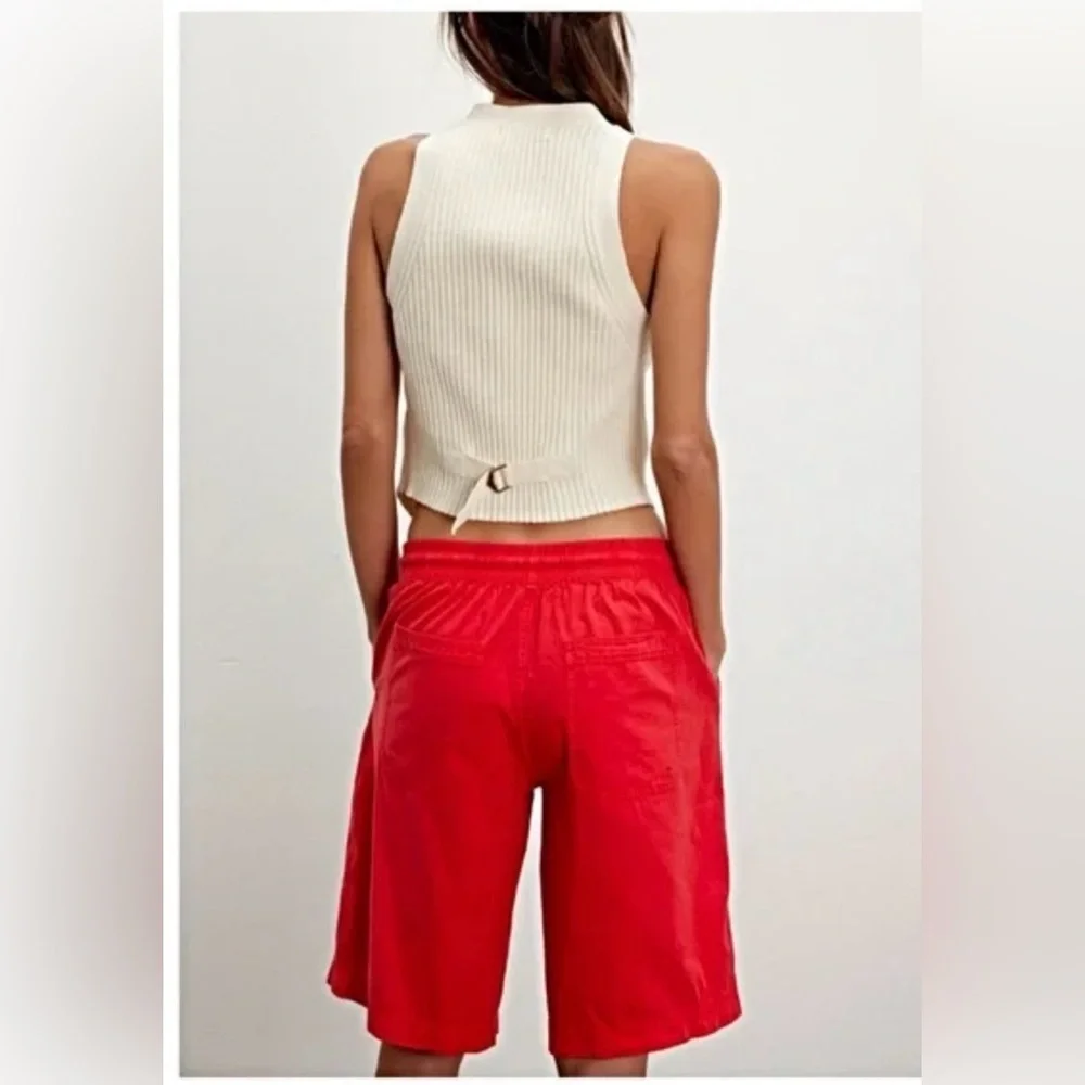 Free People Saylor Poplin Pull-on Shorts Women Bermudas Large Vibrant Red